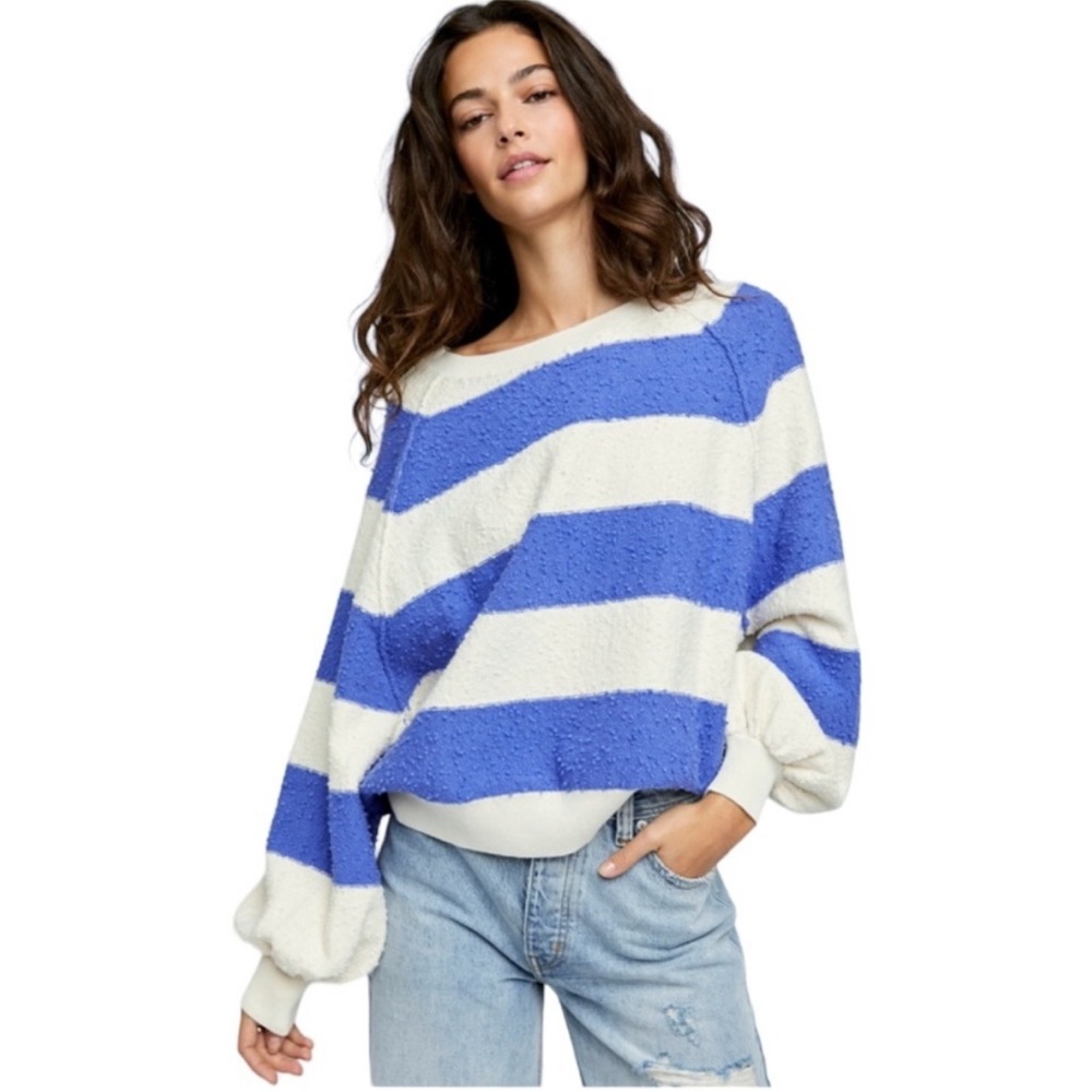 Free People Found My Friend Slouchy Striped Textured Sweater Purple Cream S